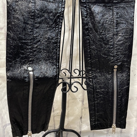 Alexander Wang Leather Pants Zipper Ankle Silvertone Disk Snaps 5-Pocket Style - Picture 3 of 14